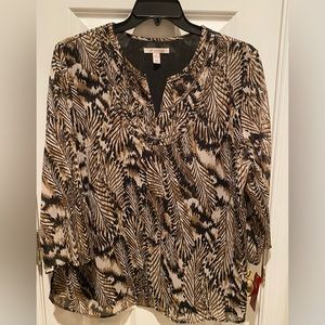 Macy’s JM Collection Black and Light Brown Tunic Blouse